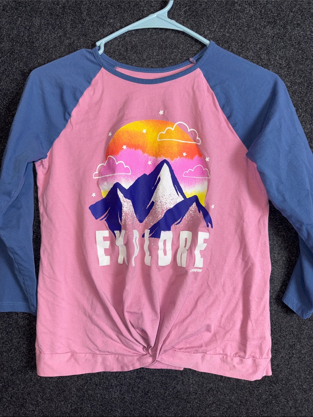 Lands End Girls XL 14-16 Pink Blue Explore Mountain Graphic Twist Front Tee